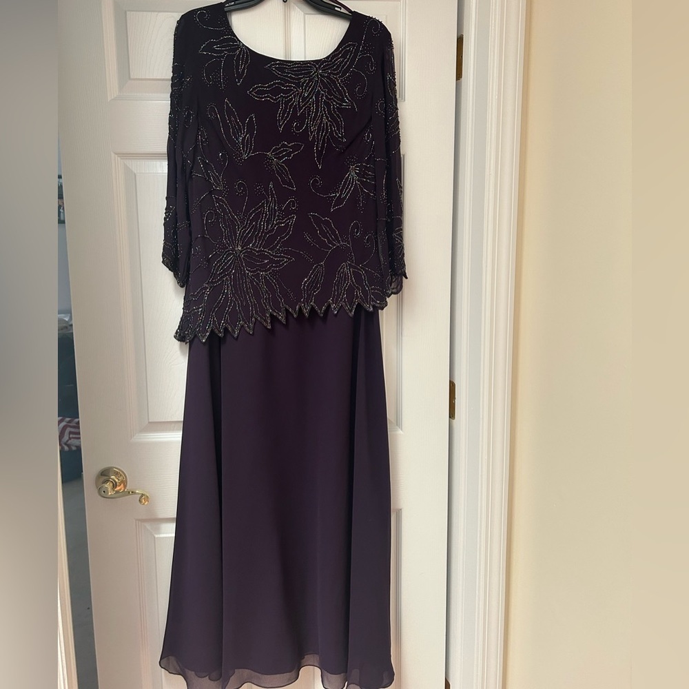 J Kara Purple Beaded Midi Evening Dress